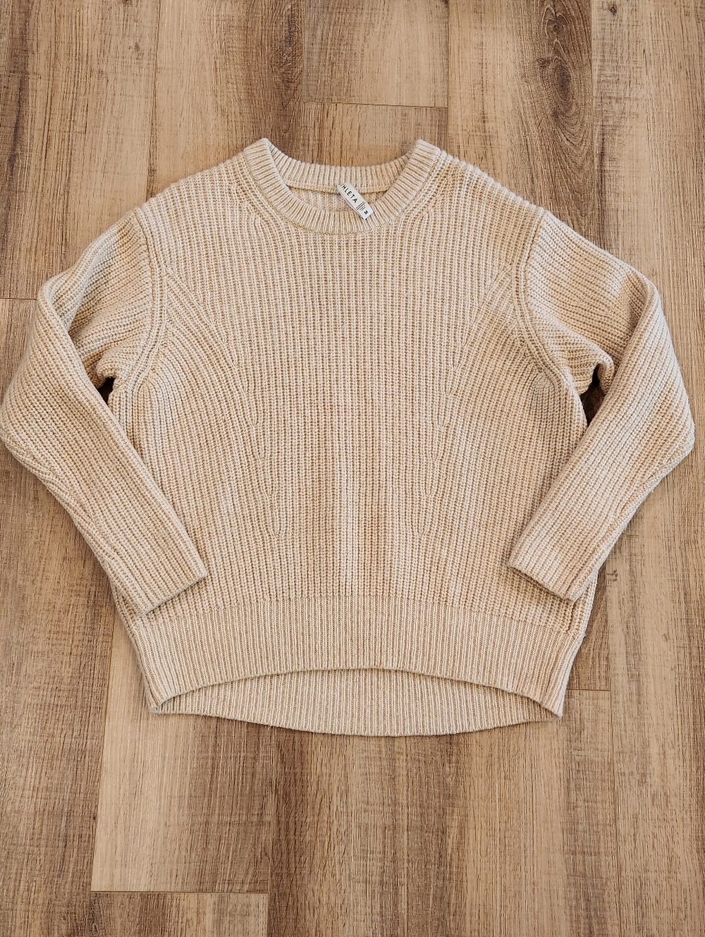 Athleta Sweater Womens Medium Beige Chunky Knit Crewneck Wool Blend Cozy Casual